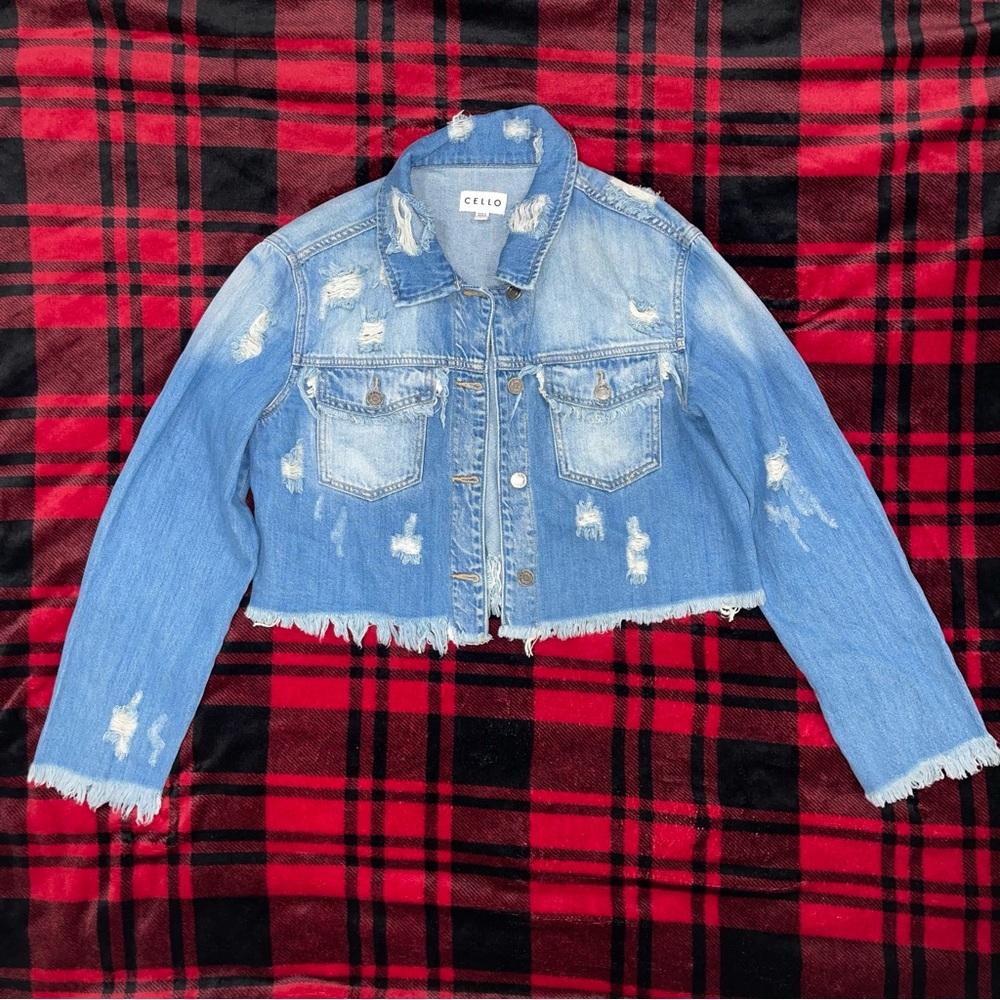 Cello Distressed Cropped Denim Jacket
